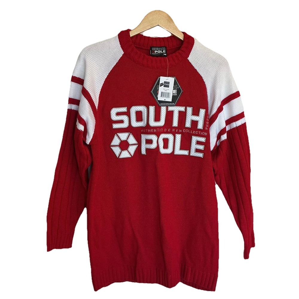 NWT Vintage 90s South Pole Sweater Hip Hop Y2K White Logo Men's Size L Deadstock